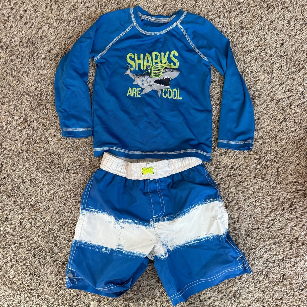 IXtreme Boys UPF 50 Rash Guard Set shark long sleeve top and board shorts 3T